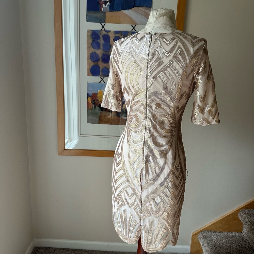 Gianni Bini Gold Sequin Beaded Cocktail Dress - Picture 2 of 8
